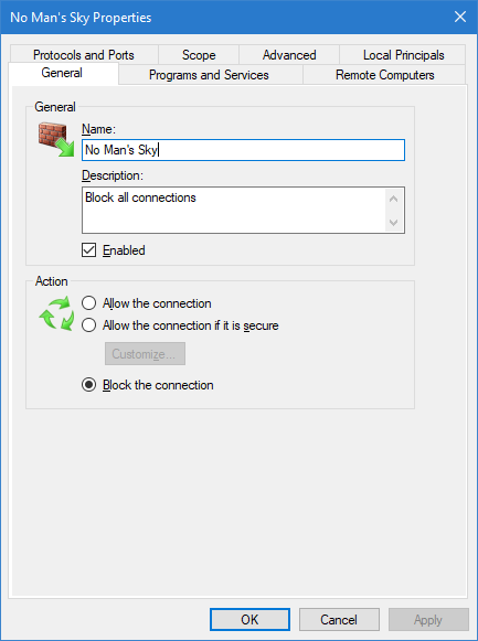 Firewall setting interface